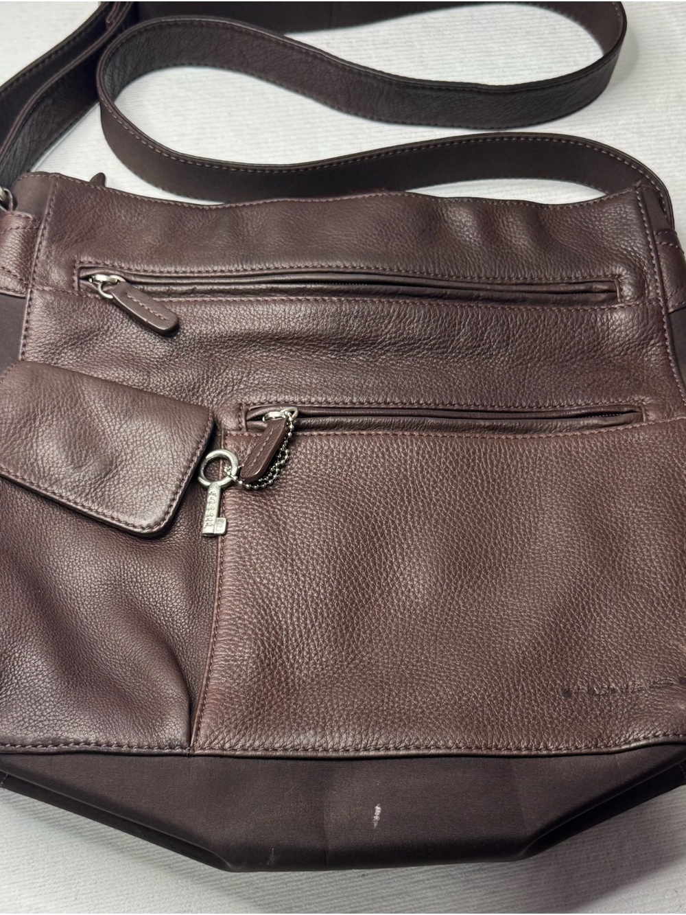 Fossil Dark Brown Pebbled Leather Crossbody Shoulder Bag